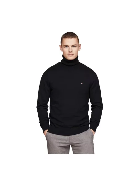 Tommy Hilfiger sweter z domieszką kaszmiru granatowy lekki z golferm niebieski