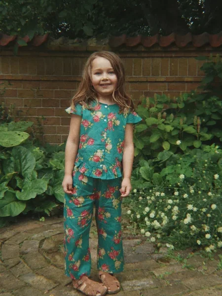 Konges Sløjd nohavice detské VIOLA FRILL PANTS GOTS zelená