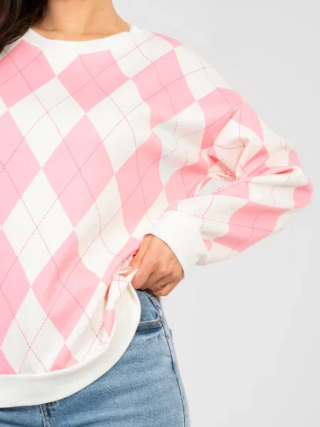 Geacă Italy Moda cu model argyle alb