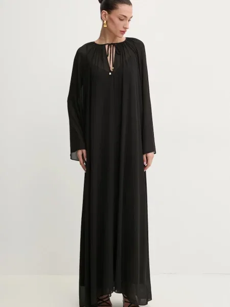 Рокля MICHAEL Michael Kors дълга разкроена черно