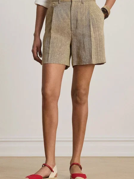 Lauren Ralph Lauren szorty eleganckie lniane beżowe