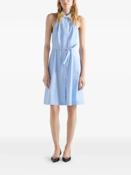 Rochie tip cămașă Prada cu broderie din poplin albastru