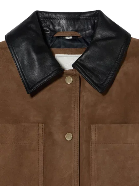 Gulerat geacă Brooks Brothers din piele de căprioară maro