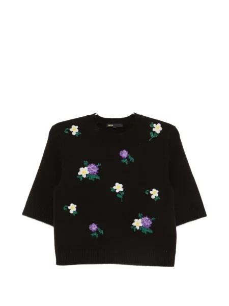 Scurt tricou Maje cu model floral cu mărgele maro