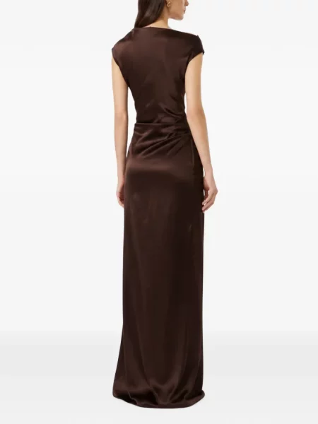 Rochie maxi Pianoforte din satin cu volane maro
