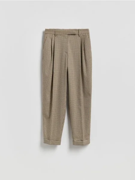 Reserved Pantaloni în carouri mărunte maro