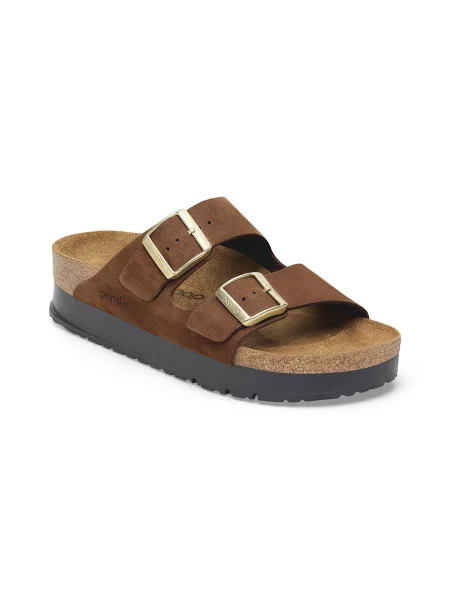 Birkenstock Arizona PAP Flex Platform Nubuk Leather Narrow Fit Kobiety Sandały Birkenstock Size: brązowy