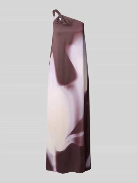 Długa sukienka na jedno ramię o kroju regular fit z mieszanki i lnu model DANTEA' Boss fioletowa