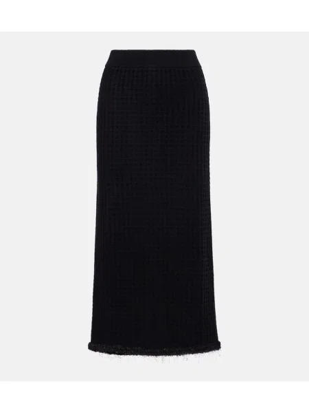 Fustă tip creion Jardin Des Orangers de lână zdrențuiți negru