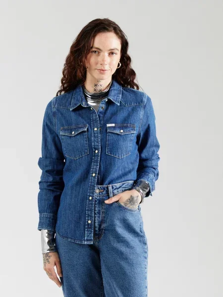 Bluză Guess Jeans clasică albastru