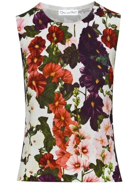 Top Oscar De La Renta cu model floral cu imagine negru