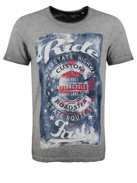 Key Largo Tricou Fast albastru denim / gri / roșu alb
