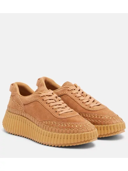 Sneakerși Chloé Nama din piele de căprioară cu platformă maro