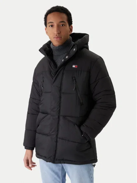 Яке Tommy Jeans зимен модел с уголемена кройка черно
