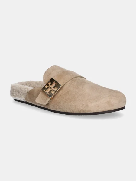 Tory Burch papuci din piele Mellow Shearling Mule femei bej