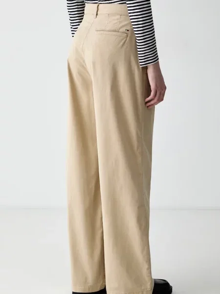Tommy Jeans spodnie wide leg z bawełną beżowe