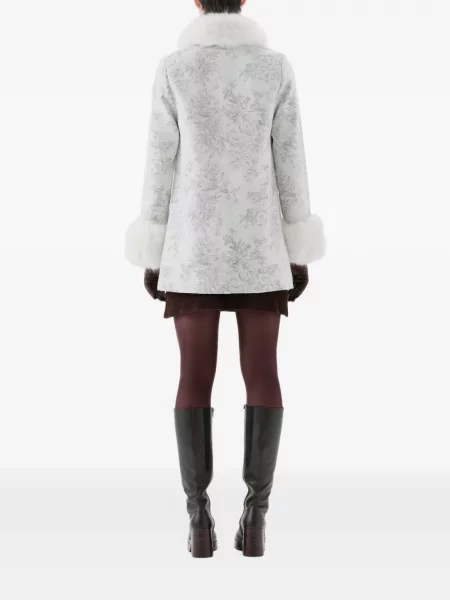 Palton de blană Unreal Fur cu model floral cu imagine cu blană alb
