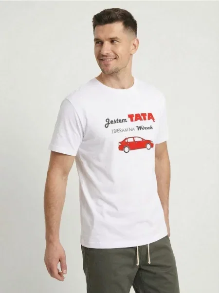 Sinsay tričko s nápisem Jestem Tatą Zbieram Na Wózek bílá