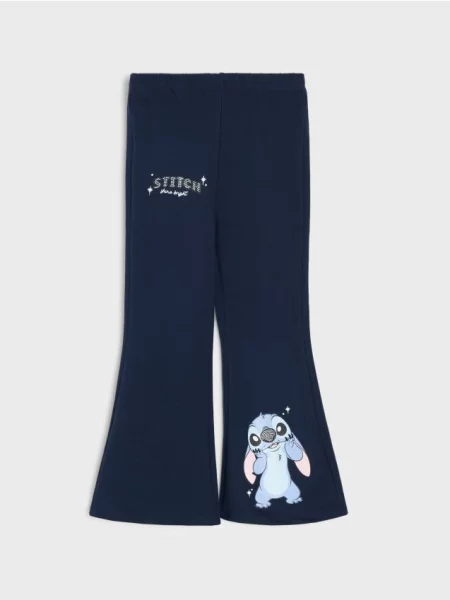 Sinsay flare kalhoty s kamínky Stitch námořnická modrá