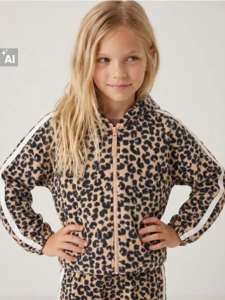 Sinsay Fleecová mikina s leopardím vzorem béžová