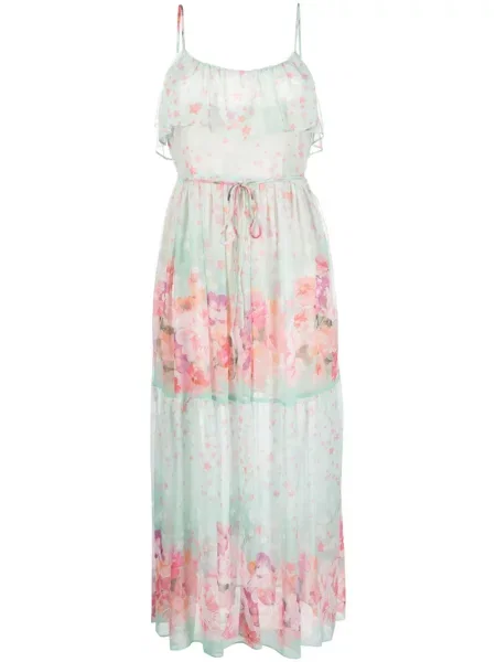 Długa sukienka maxi Twinset z nadrukiem garniturowa zielona