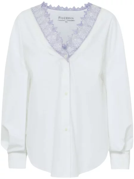 Cămașă Jw Anderson cu decolteu în V din dantelă alb