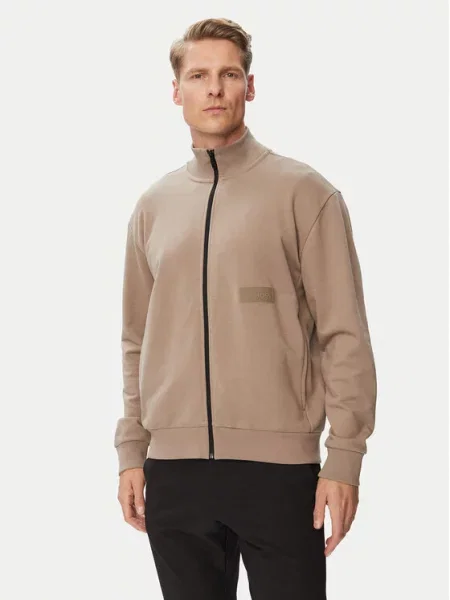 BOSS Green dukserica na zakopčavanje muška s pamukom SW_Collar Full bež