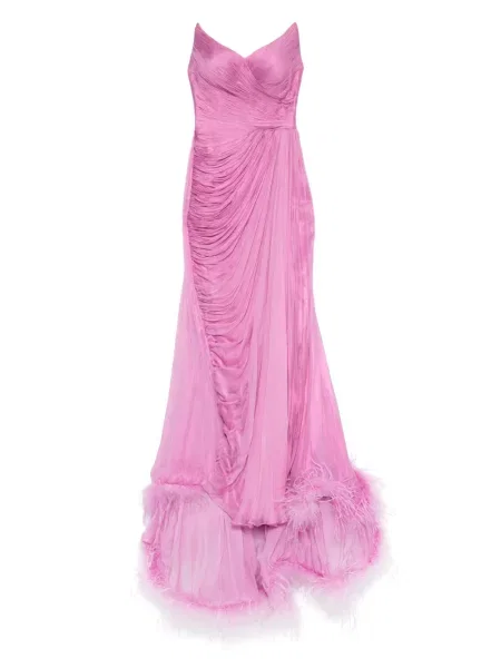 Sukienka maxi Iris Serban w piórka plisowana garniturowa różowa