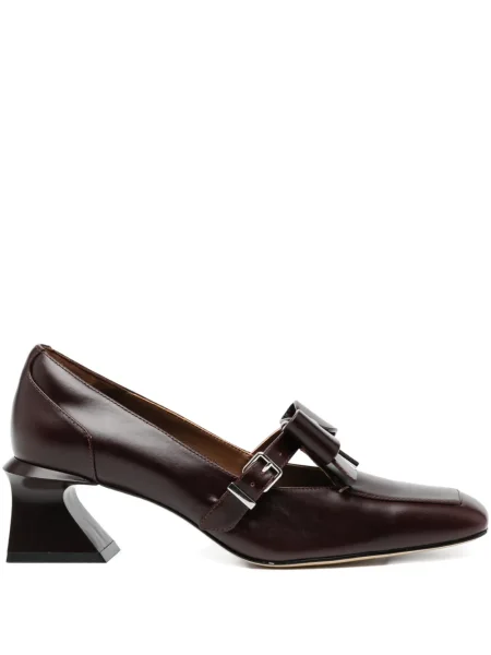 Кожени полуотворени обувки Shushu/tong с панделка с катарама кафяво