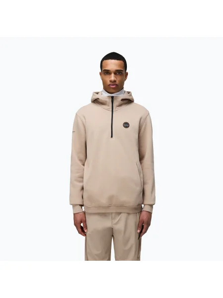 Pulover Napapijri cu glugă de jumătate de fermoar bej