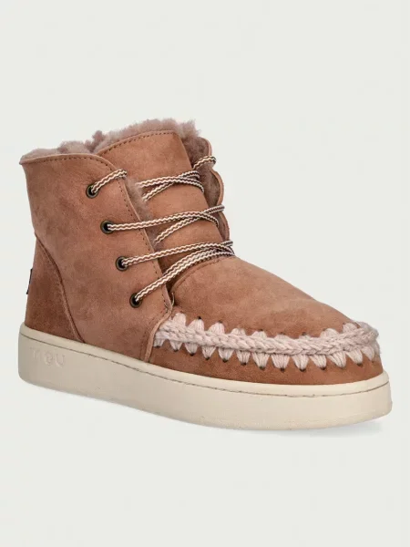 Mou Eskimo Lace-Up Sneaker cizme de zăpadă pentru femei din piele întoarsă bej