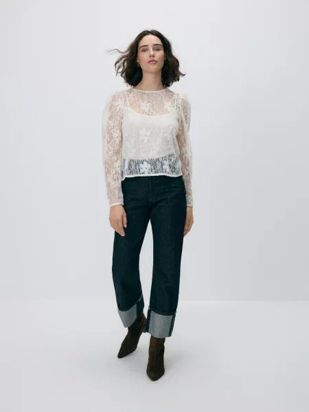 Reserved Мереживна блузка кремовий 