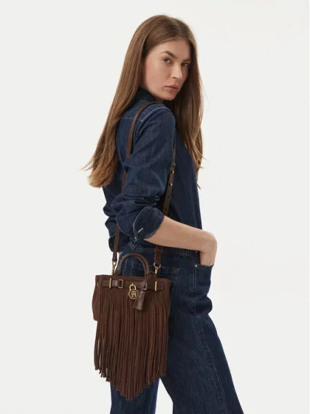 Tommy Hilfiger Táska American Icon Micro Tote Fringes Sötétbarna