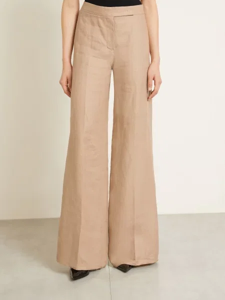 Max Mara Spodnie Marlene Big Z Lnu beige beżowe