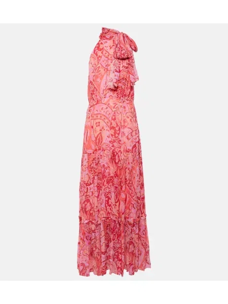Svilen šifonska obleka Rixo roza
