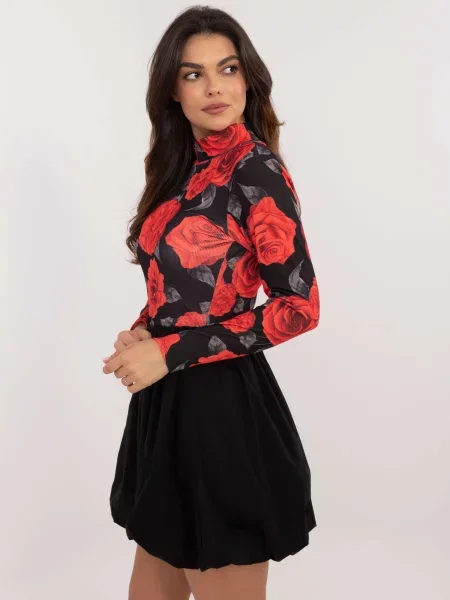 Rochie de cocktail Fashionhunters cu model floral de costum negru