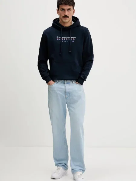 Tommy Jeans bluza z kapturem gładka granatowy