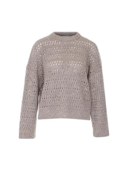 Lniany sweter Brunello Cucinelli beżowy