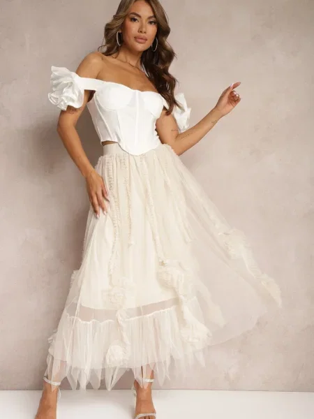 Fustă Other cu talie înaltă plasă de plasă bej