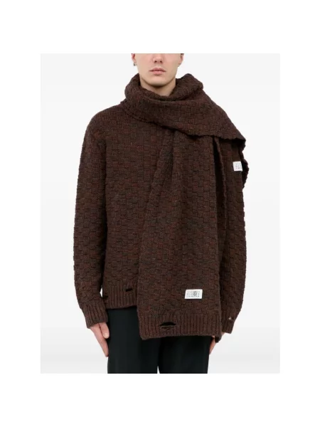Maison Margiela szalik z wełną wzorzysty brązowy