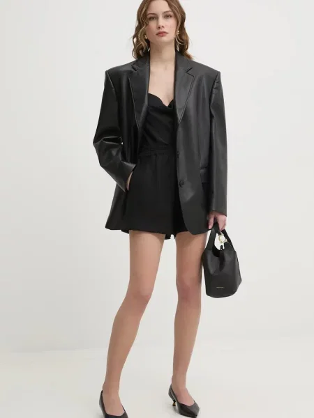 Льняные однотонные шорты Ivy Oak с высокой посадкой черные