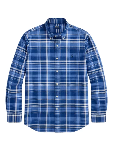Ленена карирана риза Polo Ralph Lauren бродирана синьо