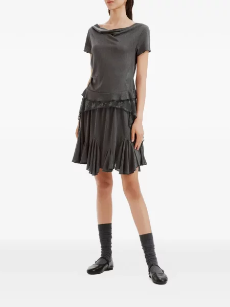 Rochie mini Tout A Coup cu volane din dantelă gri