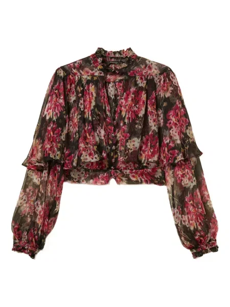 Cămașă Twinset cu model floral cu volane roz