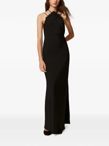 Lung rochie Twinset cu broderie din satin negru