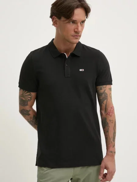 Tommy Jeans polo de barbati neted negru