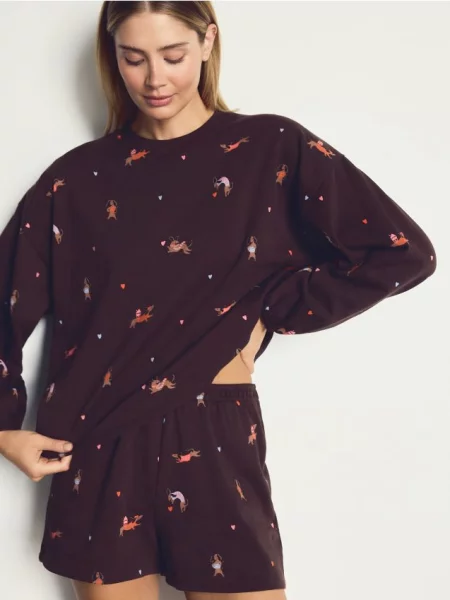 Reserved Pijama din cu imprimeu maro
