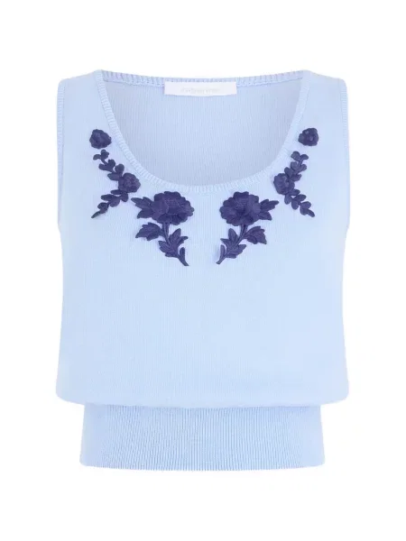 Top Rabanne cu broderie cu model floral albastru