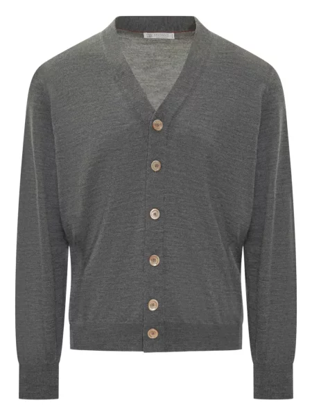 Kardigan Brunello Cucinelli z dekoltem w serek szary