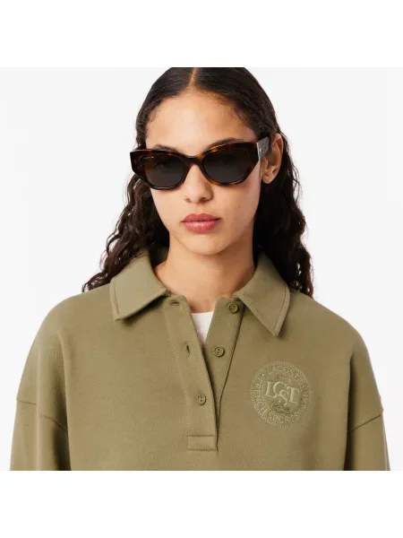 Lacoste Bluza Z Haftowanym Kołnierzykiem Polo zielona